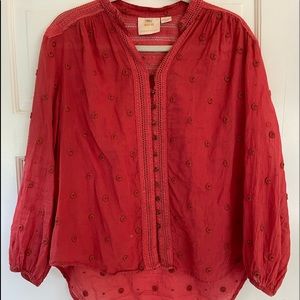 Anthropologie burnt red long sleeve blouse